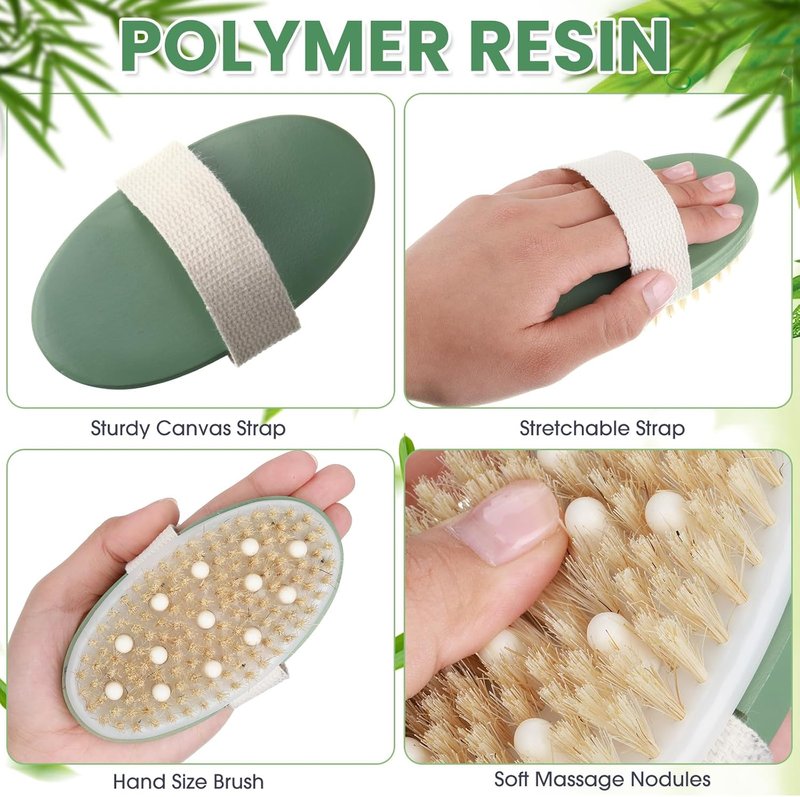 Gejoy Dry Brushing Body Brush Set - 10 Exfoliating Brushes for Lymphatic Drainage & Cellulite | Sage Green (4.92 x 2.56 Inches)
