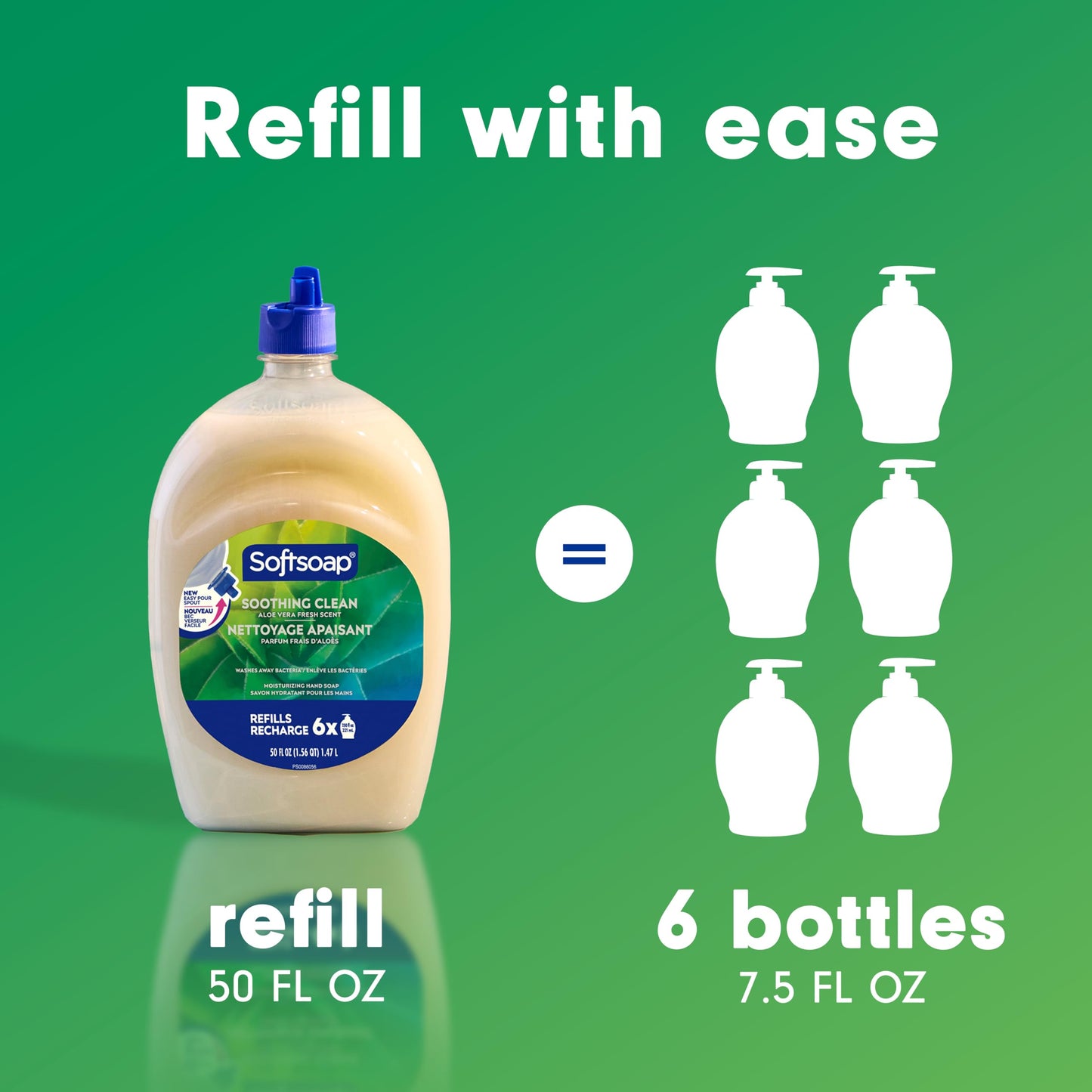 Softsoap Soothing Clean Liquid Hand Soap with New Easy Pour Spout, Kitchen and Bathroom Hand Soap, Aloe Vera Fresh Scent, 50 fl oz Refill