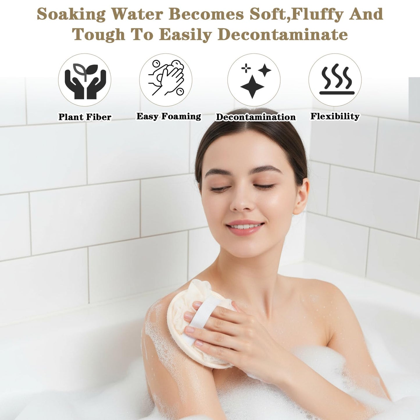 Nogeqi 2Pcs Natural Loofah Sponge with Strap, Natural Travel Loofah Gentle Exfoliating Round for Women Men Shower Bath