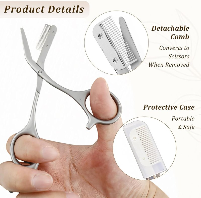 Skiennix Eyebrow Trimming Scissors Set - Includes Comb & Spiral Brush, Perfect Gift for All (Gray)