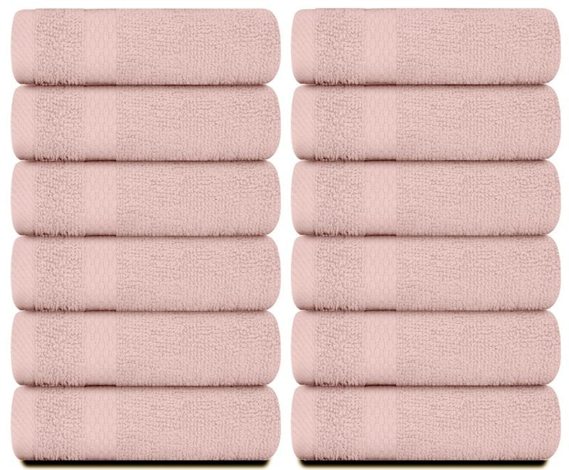 White Classic Luxury Cotton Washcloths 13x13 Inch - 650 GSM Turkish Cotton | Hotel, Spa, Bathroom Face Towel | 12 Pack, Pink