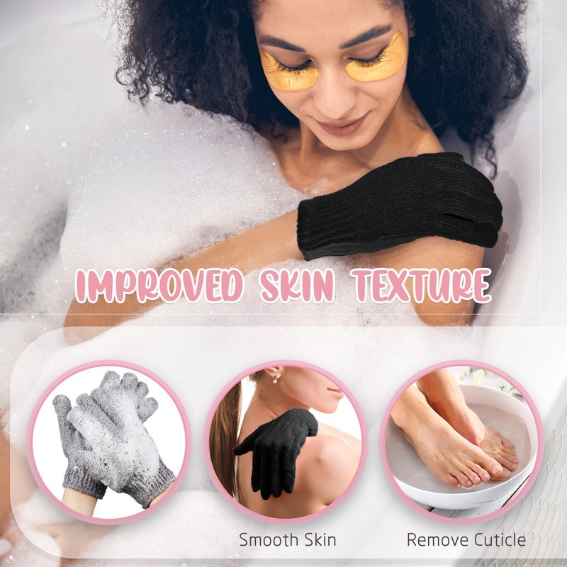 Didaey 104 Pcs Exfoliating Glove Bulk Shower Gloves with Hanging Loop Exfoliating Body Scrubber Dead Skin Remover for Body Bath Beauty Spa Massage Scrubs Men Women Bathing(Black,Grey)