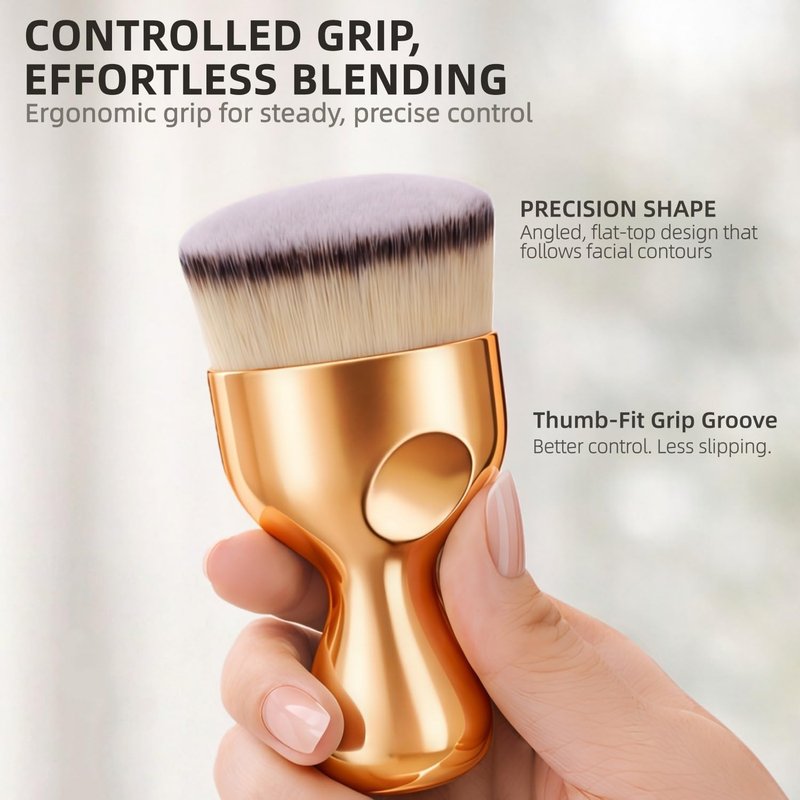 Angled Kabuki Brush – High-Density Face & Body Blending Makeup Brush for Liquid Foundation, Bronzing Lotion, Concealer, Powder, Cream, Contouring, Buffing & Streak-Free Self Tanner Applicator