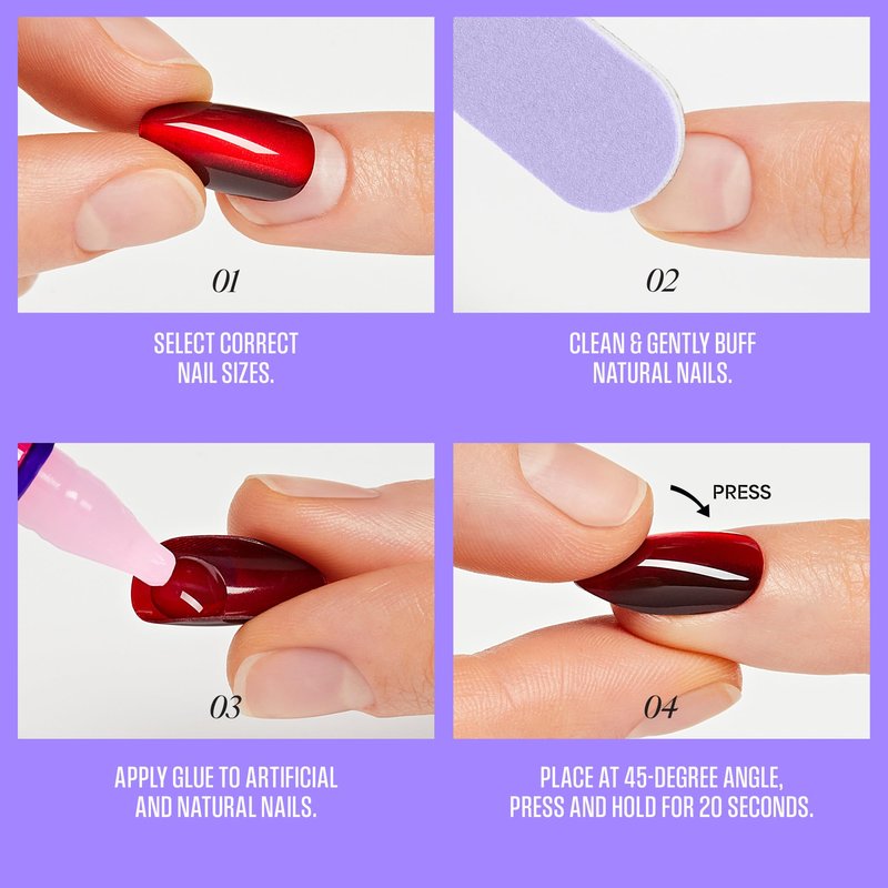 Kiss Core, Press On Nails, Nail glue included, 'Aesthetic', Pink, Short Size, Squoval Shape, Includes 32 Nails, 2g Glue, 1 Manicure Stick, 1 Mini File