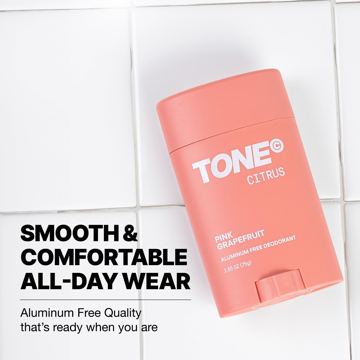 TONE Aluminum Free Deodorant for Men & Women, Citrus, Paraben Free Formula with up to 48-Hour Odor Protection, Dermatologist-Tested, 2.65 oz