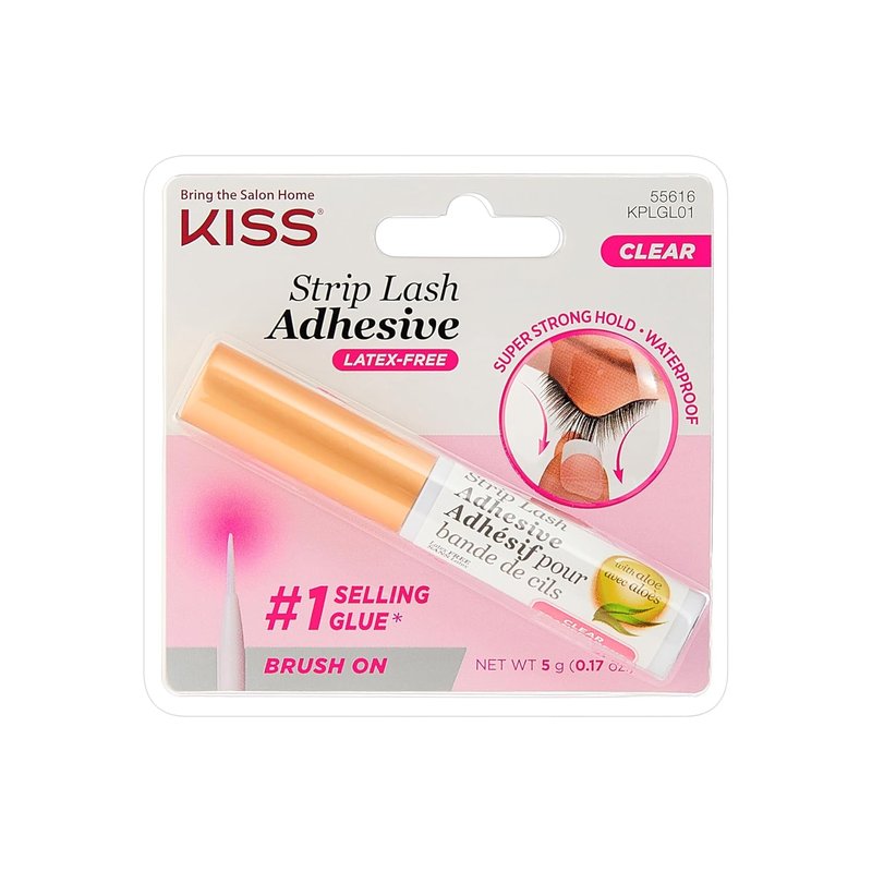 Kiss Lash Adhesive, Lash Glue, 24hr Strip Eyelash Adhesive, Clear, Includes Lash Adhesive, Long Lasting Wear, Can Be Used with Strip Lashes and Lash Clusters