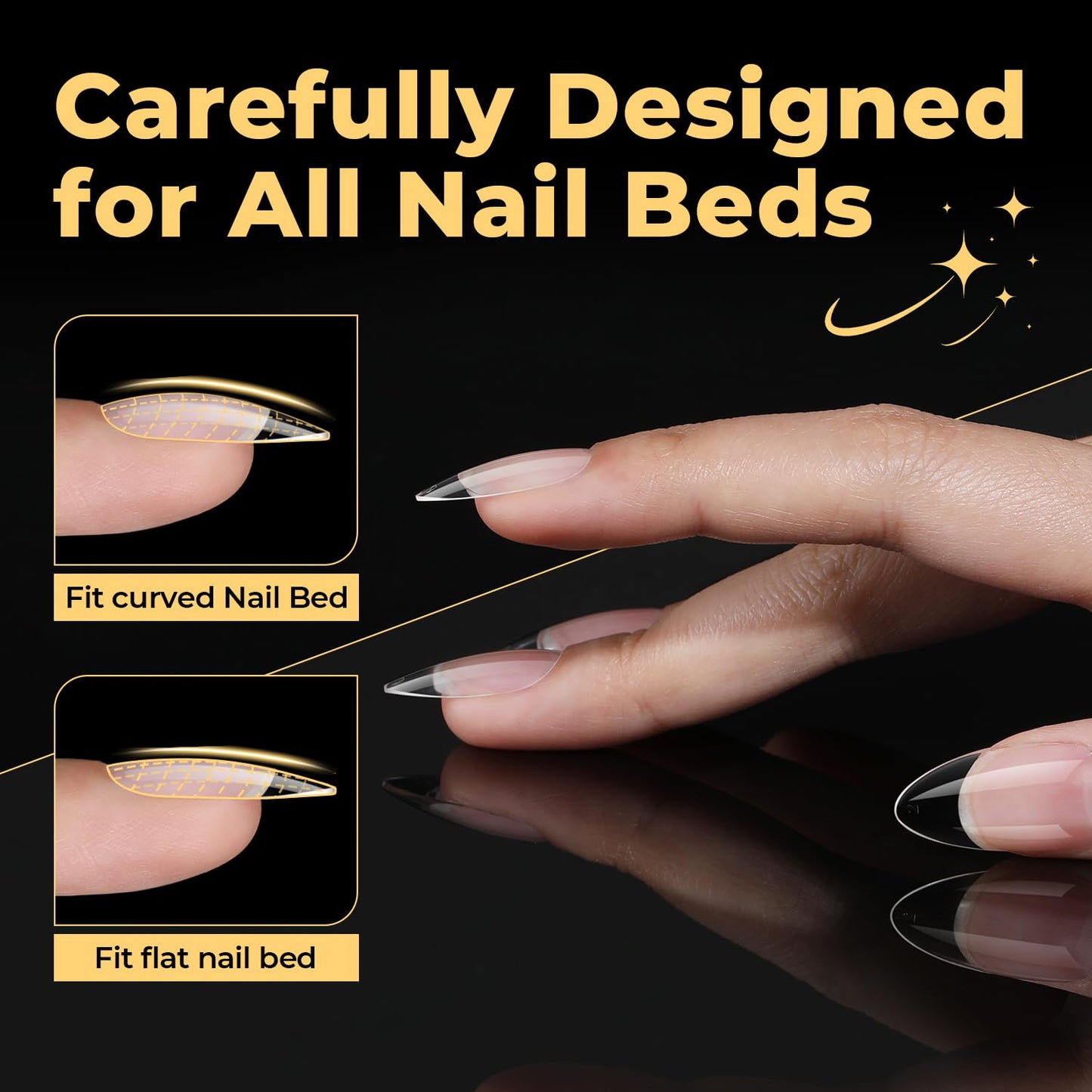 UNA GELLA Almond Fake Gel Nail Tips, 216pcs Medium Almond Pre Shaped Nails Tips for Long-Lasting Acrylic Nails, Perfect for DIY At Home French Style Nail Salon 12 Sizes