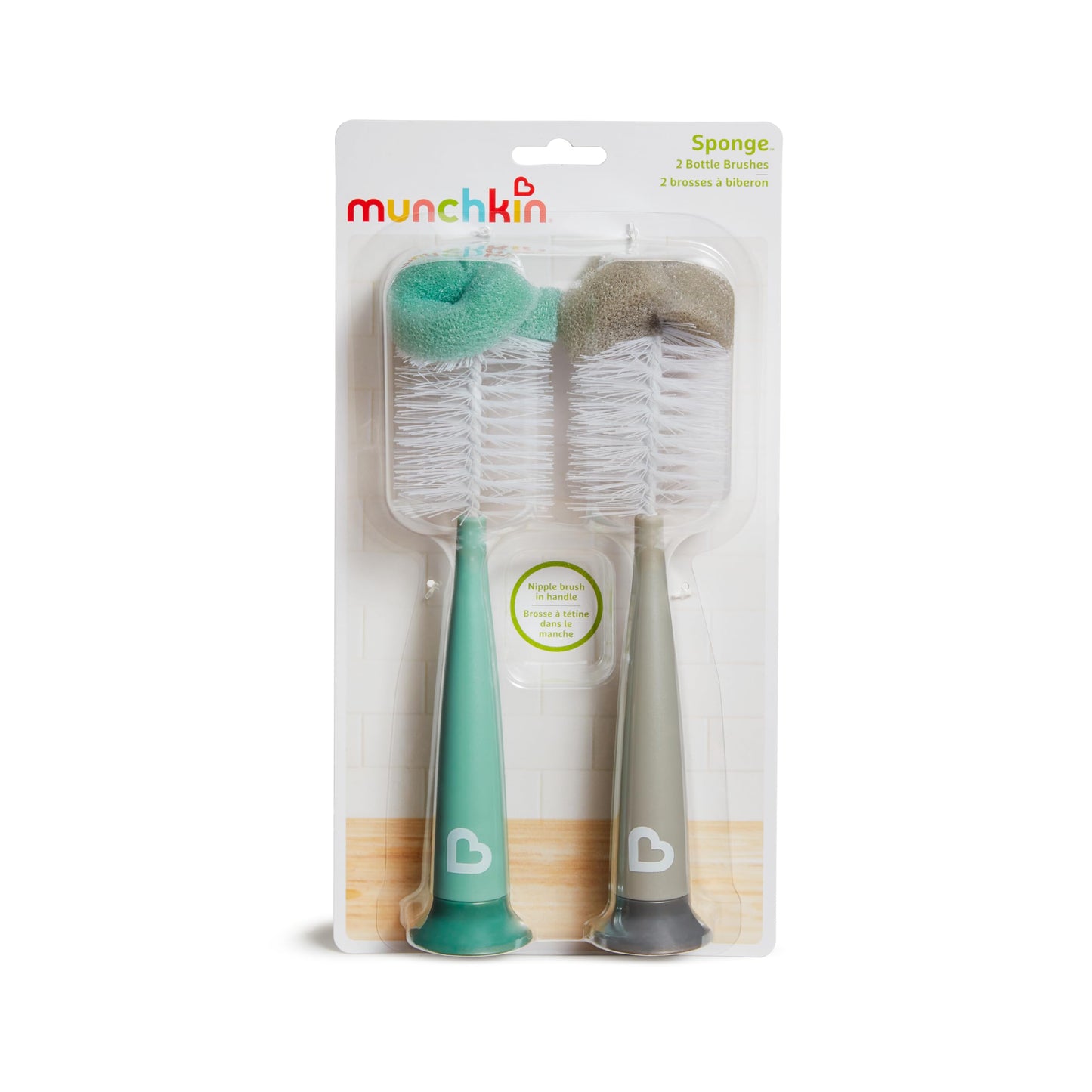 Munchkin Sponge Bottle Brush, Grey/Sage, 2 Count (Pack of 1)