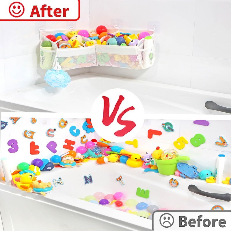 KPH bath toy storage， Say goodbye to the chaos of bath toys -3 compartments for bath toy holders keep your bathtub tidy, and bath toy organizers keep children's bath toys organized!