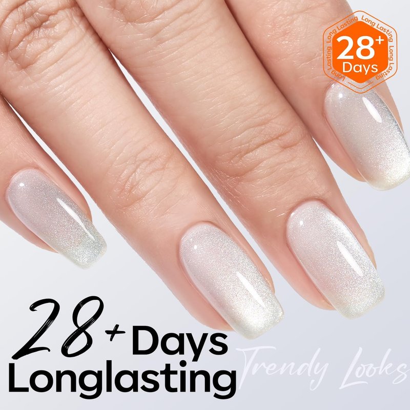 modelones Cat Eye Gel Nail Polish, Silver White Glitter Gel Polish with Magnet 9D Holographic Clear Crystal Nail Polish Soak Off UV Shimmer Polish 15ML