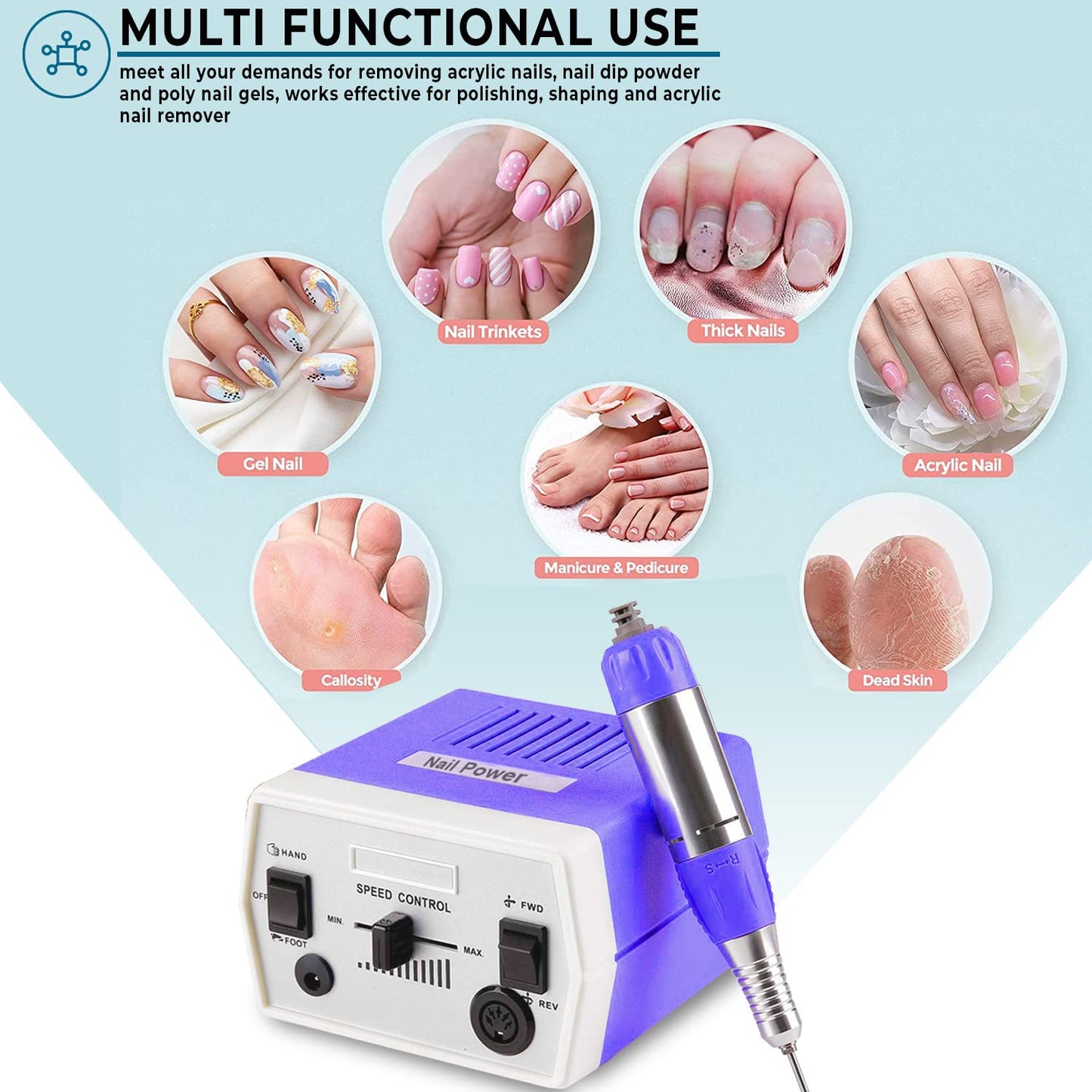 Upgraded Nail Drill Electric Nail File, JD700 Nail Drills for Acrylic Nails Professional 30000RPM Manicure Pedicure Grinding Tools Acrylic Nail Drill for Nail Dip Kit Acrylic Powder Poly Nail Gel B-01