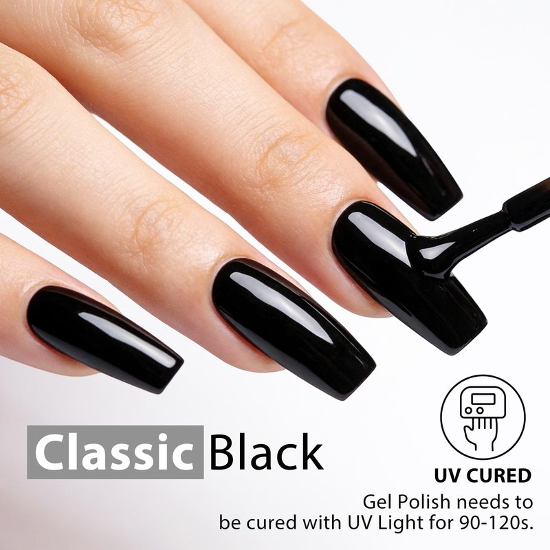 GELAMBER Black Gel Polish - Solid Black Gel Nail Polish - 15ml UV Gel Nail Polish Soak Off - 1pc Large Bottle for Salon DIY Manicure Nail Art