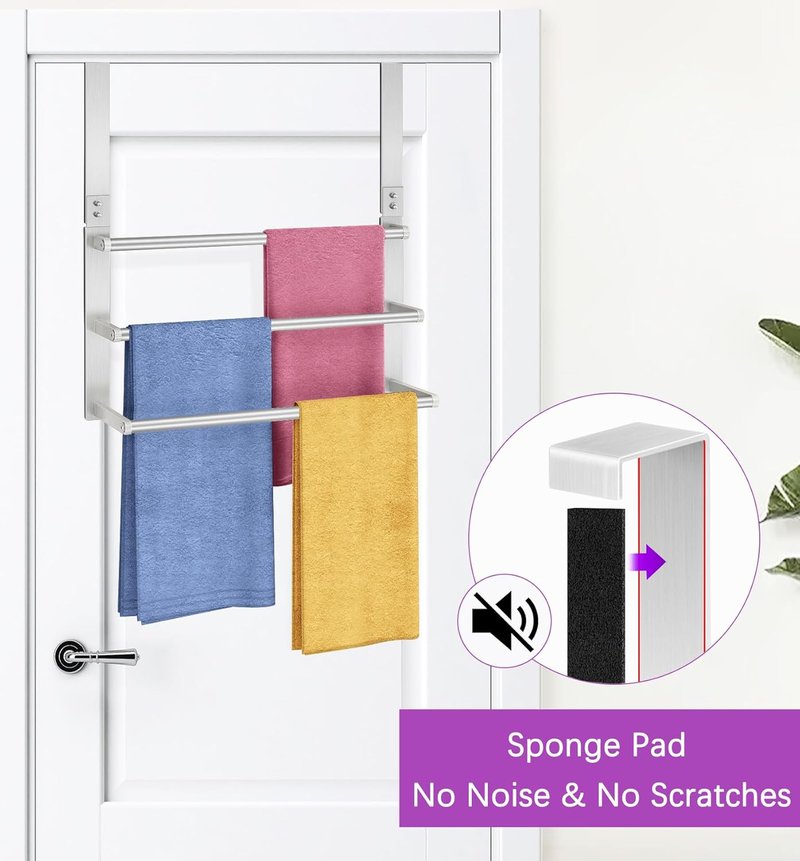Over The Door Towel Rack - 16-Inch Stainless Steel Towel Holder | 3-Tier Brushed Nickel Design for Bathroom Storage