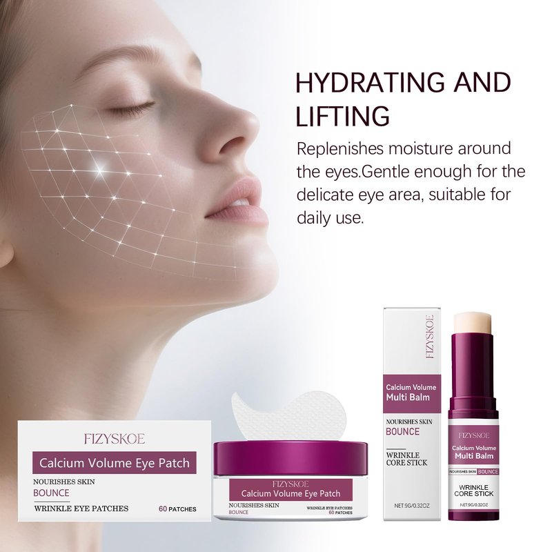 FIZYSKOE Eye Care Duo Set, Calcium Multi Balm Stick & Hydrogel Under Eye Patches 60ea (30 Pairs),Hydrating, Firming Skin, for Eye Treatment Skin Care Set (Balm Stick + Eye Patches)