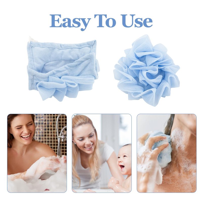 2 Pcs Bath Sponge with Drawstring,that Holds Bar Soap,for Cleansing and Smooth Skin,2 in 1 Loofah Washcloth Combo Soap Bar Loofah(White, Blue)
