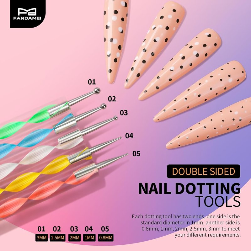 FANDAMEI Nail Art Tools Set - 15 PCS Brushes & 5 PCS Dotting Tools | Perfect for Creative Nail Designs