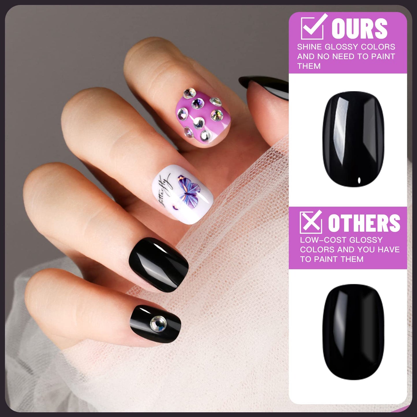 Teenitor 24Pack Short Press On Nails, 576Pcs Round Press On Nails, Matte and Glossy Short Fake Nails With Glue