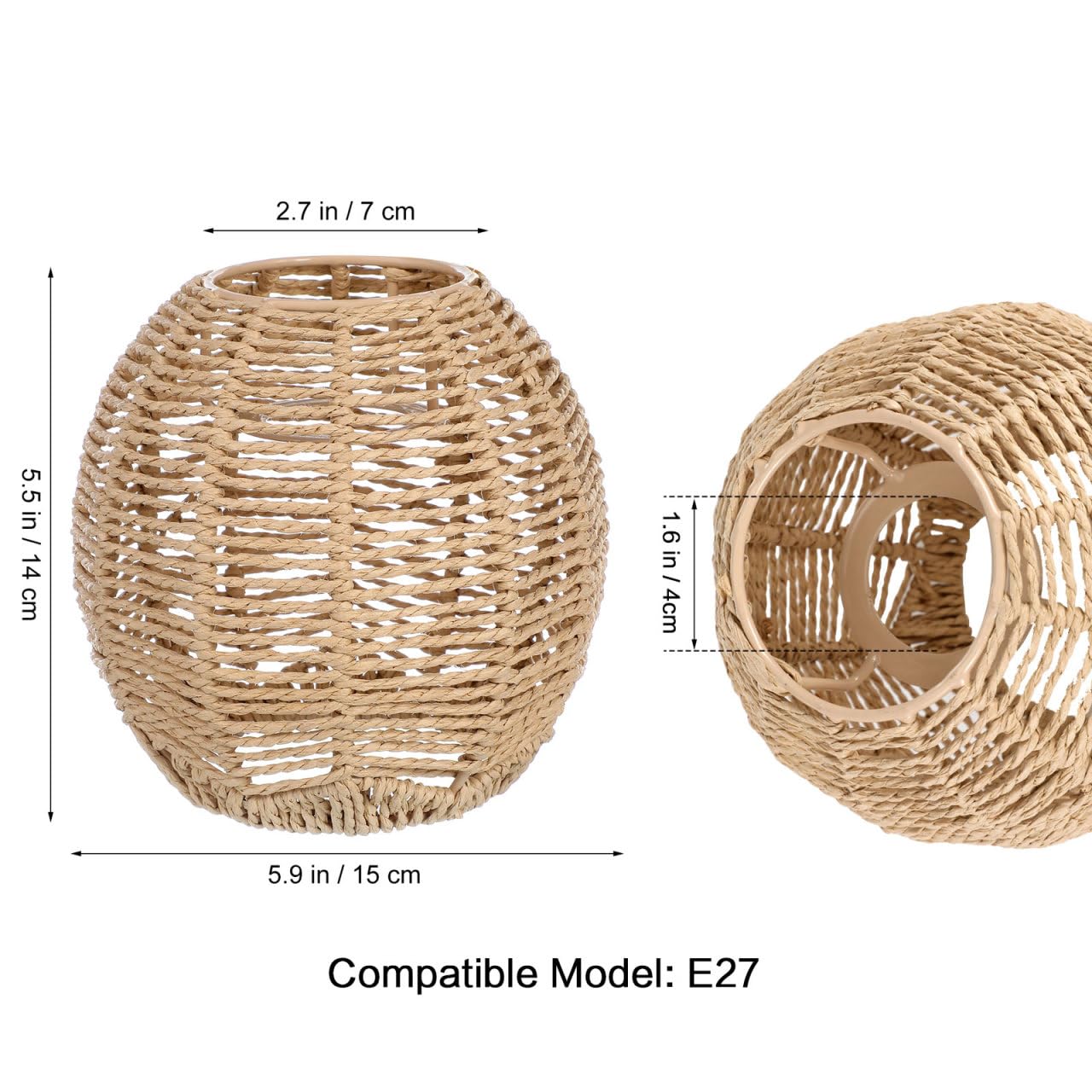 TOVINANNA Handmade Rattan Pendant Lamp Shade Woven Chandelier Cover Small Lampshade for Living Room Bedroom Retro Home Lighting 5.90X5.90X5.51In