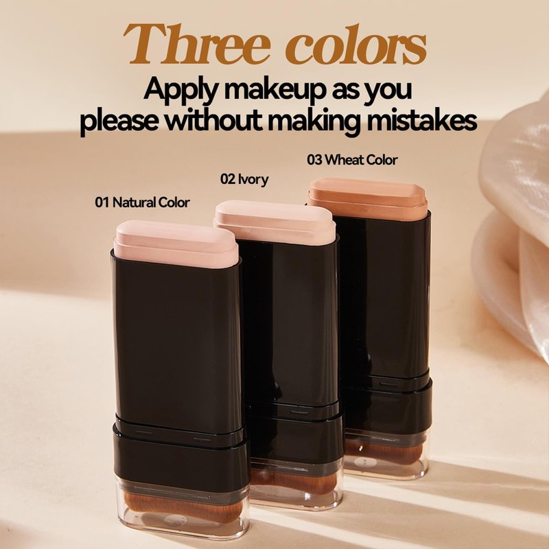 Foundation Stick 2 in 1 Dual-Ended Concealer Stick Soft & Lightweight, Face Contouring foundation with Brush Skin-Friendly, Evens Tone for a Smooth, Delicate Makeup Look 01Natural Color