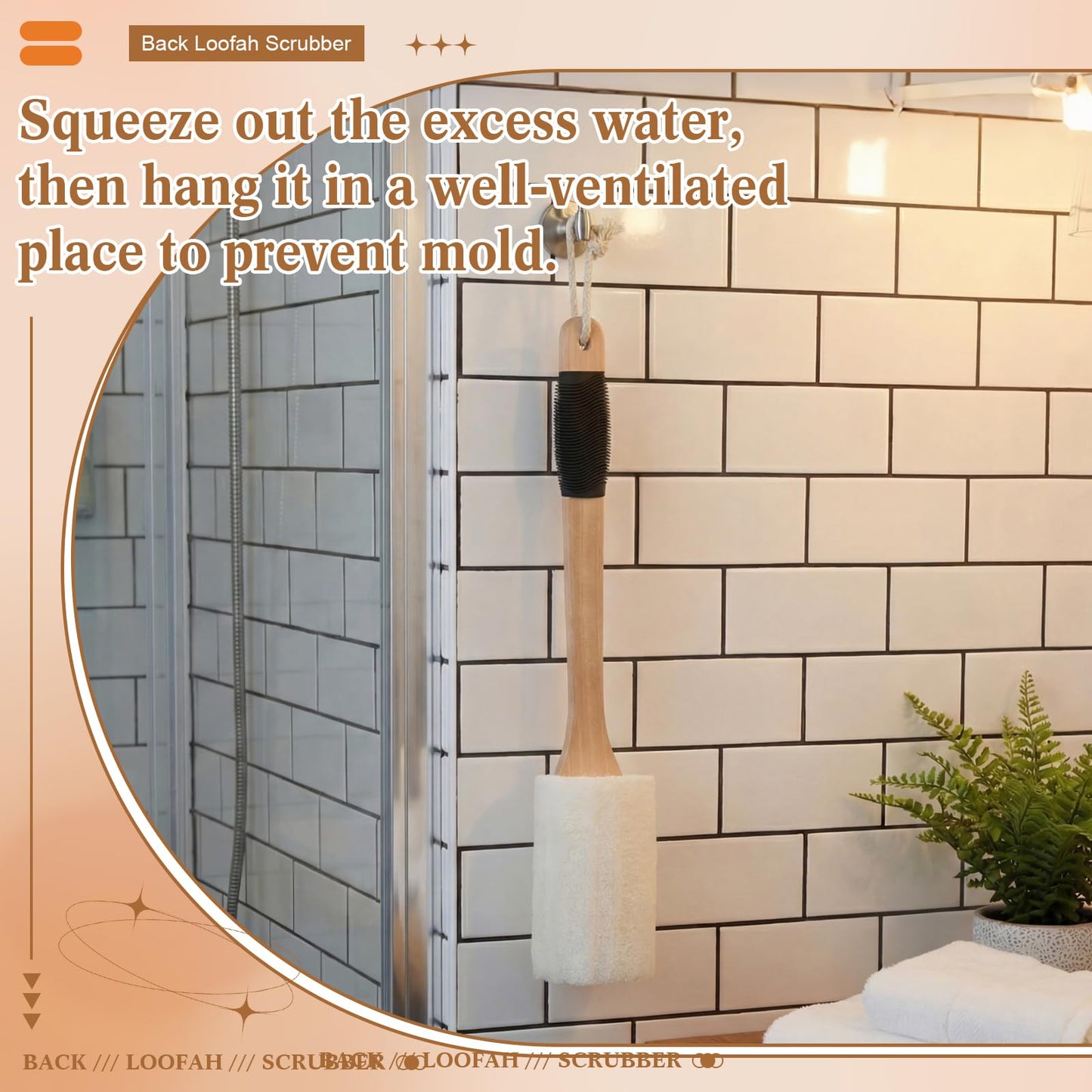 Zhehao 2 Pack Natural Loofah Back Scrubber with Long Handle for Men & Women, Non-Slip Grip, Hanging Rope, Gentle Exfoliating Shower Brush for Wet Use, Spa, Bath & Back Cleaning