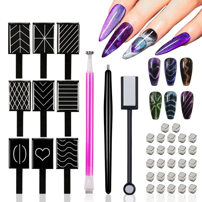DANNEASY 39pcs Cat Eye Nail Magnet Set Cat Eye Gel Nail Polish Magnet Cat Eye Magnetic Nail Polish Strong Nail Art Magnets Stick Multi-Function Manicure Tool for Nails Salon Accessories