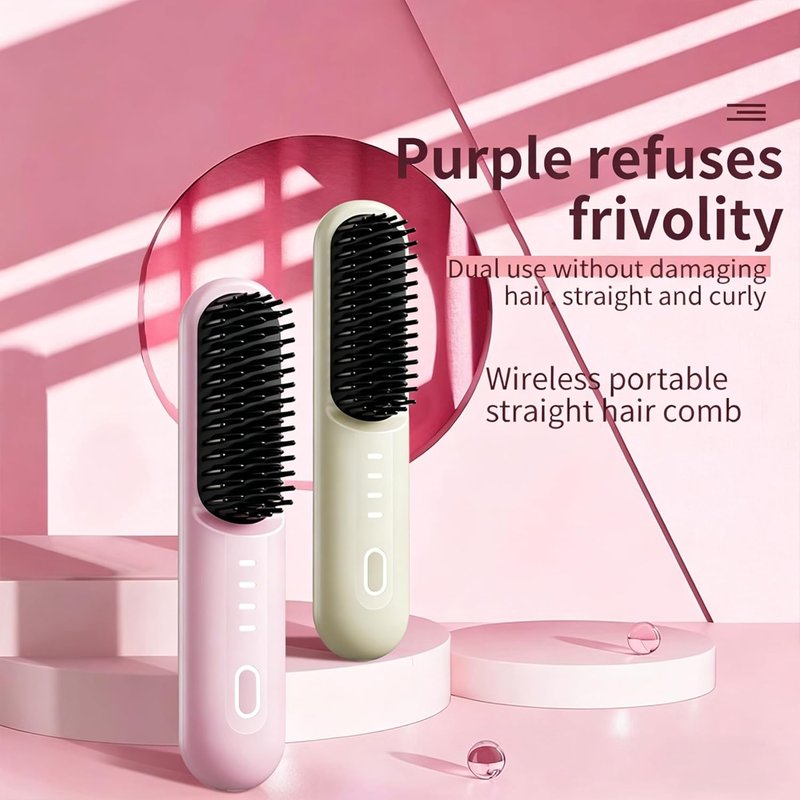 Go Brush Pro Cordless Straightening Brush - Fast 30s Heat, 4 Temp Settings, Ionic & Ceramic Care | Pink