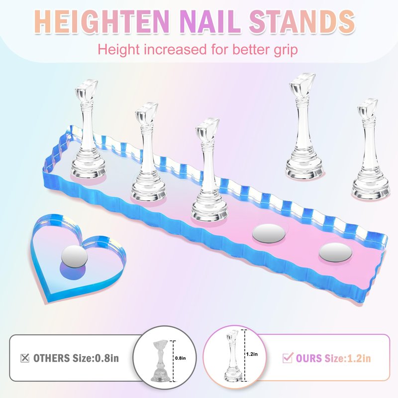 BAGTeck Nail Stand for Press Ons, Nail Holder for Painting Nails, Press on Nail Holder, 1 Heart Shaped Acrylic Magnetic Nail Stands for Nail Art with Double-sided Tape Home Salon DIY Display Supplies