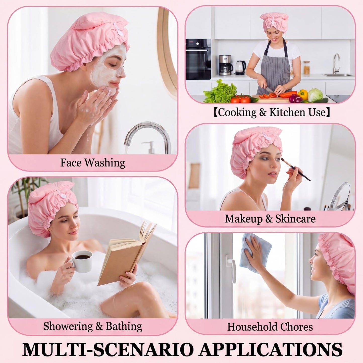 1 Pack Large Shower Caps for Braids – Extra Long Waterproof Hair Bonnet for Women & Men, Reusable XL Bath Cap for Locs, Dreadlocks, Thick Curly Hair, Drawstring Adjustable (Pink)