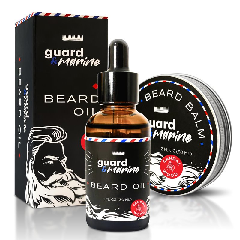 GUARD&MARINE Beard Oil and Balm Set - Men’s Beard and Mustache Care Kit for Growth, Styling, Conditioning, and Sandalwood-Scented Grooming