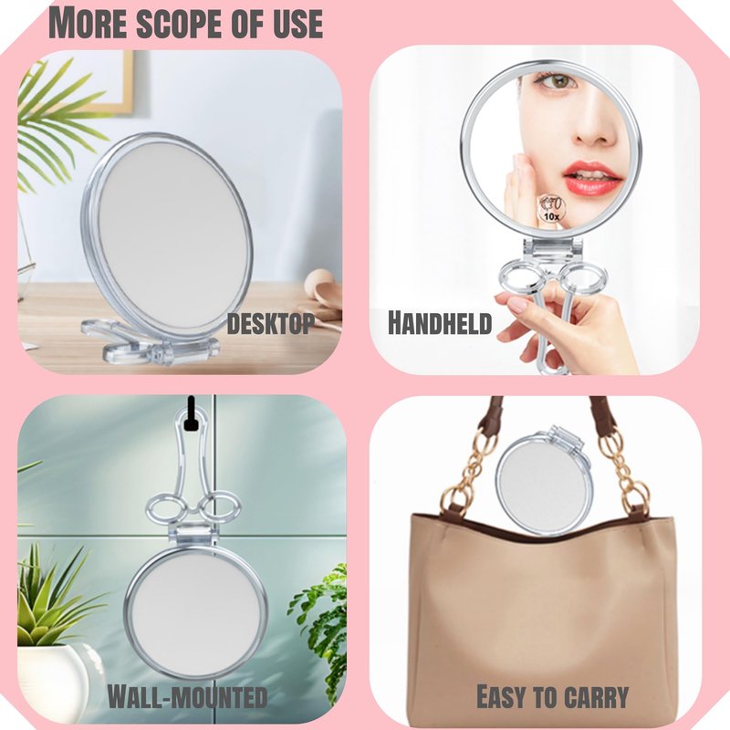 Double-Sided Magnifying Handheld Mirror, 1X & 15X Magnification, Folding Travel Makeup Mirror with Adjustable Rotation, Portable Vanity Desk & Hand Mirror
