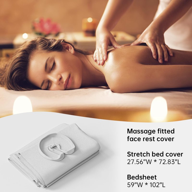 CLORIS Universal 3-Piece Professional Massage Table Sheet Set Premium Soft Light Stain Microfiber Includes Massage Table Cover, Fitted Sheet and Face Rest Cover - White