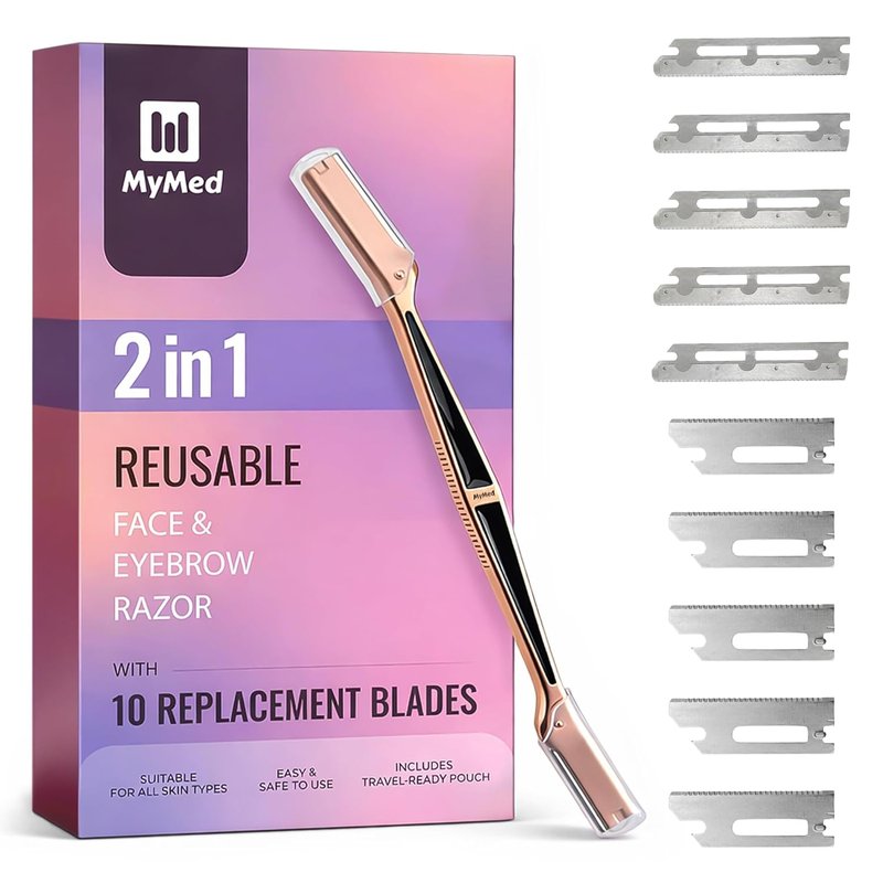 MyMed 2-in-1 Stainless Steel Dermaplane Razor - Women's Face & Eyebrow Shaver, Precision Design