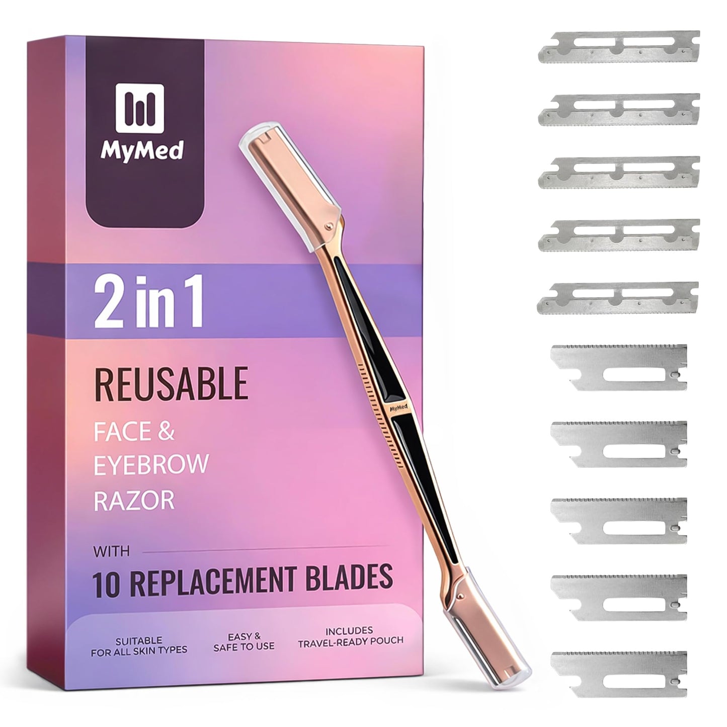 MyMed 2-in-1 Stainless Steel Dermaplane Razor for Women Face Razors for Women, Eye Brow Razors & Face Shaver for Women