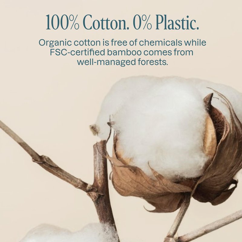 Cliganic Organic Bamboo Cotton Swabs, 200 Count - 100% Pure Natural Cotton, Chlorine-Free Hypoallergenic, Soft, Gentle & Absorbent Buds