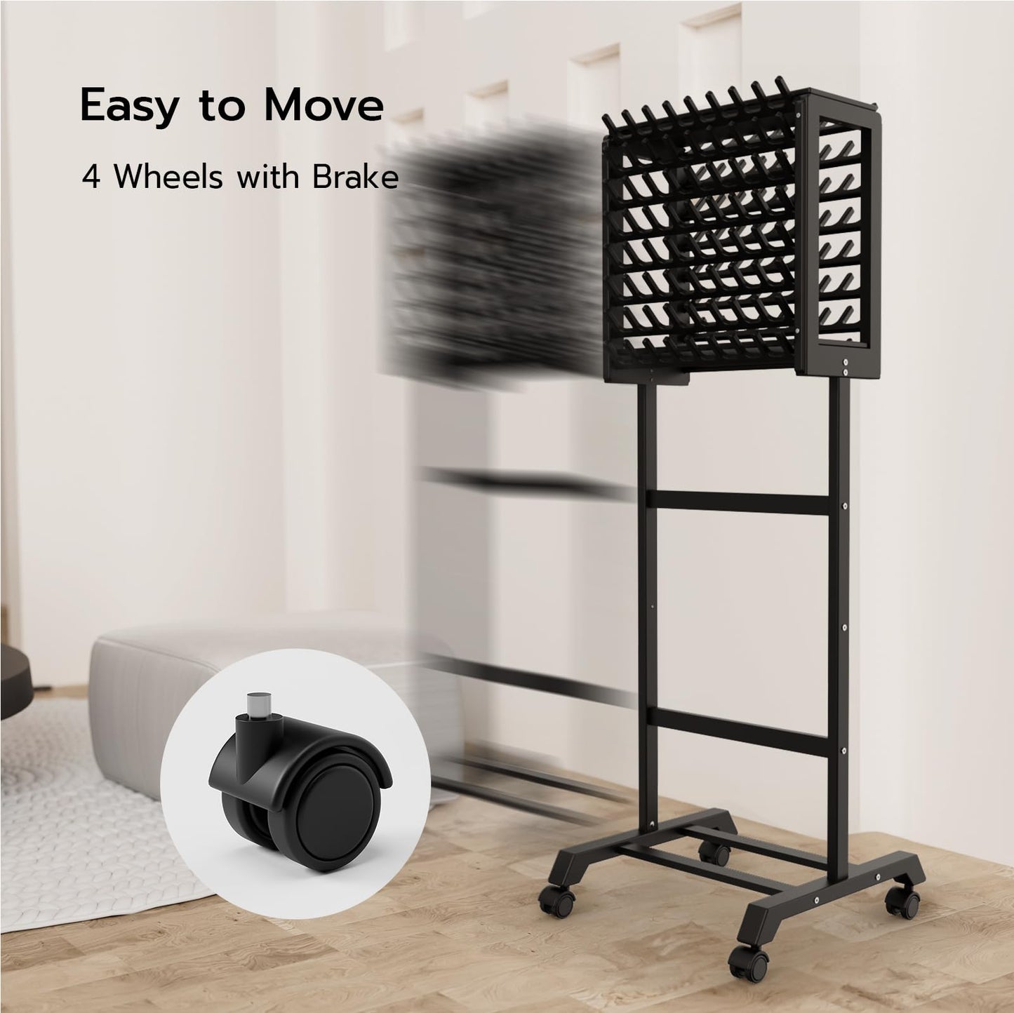 Yumkfoi Black Braiding Hair Rack, Double Sided Braid Rack with 4 Wheels and 2 Storage Shelf, Wooden Hair Racks for Braiders Standing Braid Rack, Hair Separator Stand for Hairstylists (144 Pegs)