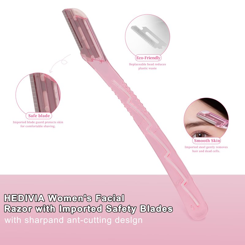 HEDVIA 9 Pcs Eyebrow Razor Kit for Women Shaping, Professional eyebrow Makeup Set with 6 Small Eyebrow Razors, 1 Eyebrow Scissors with Comb, 1Eyebrow Tweezers for Men, 1 Makeup Brushes(Pink Set)