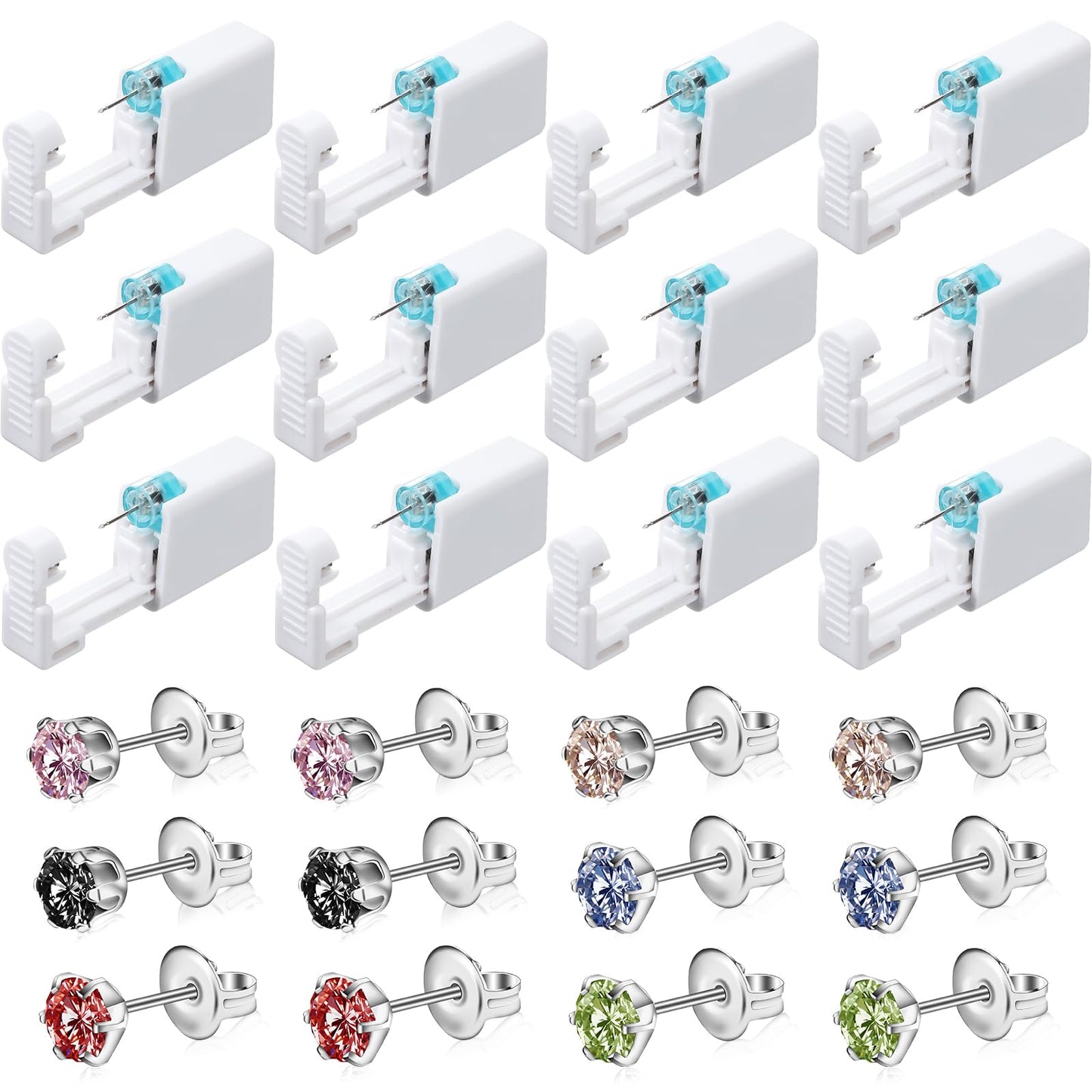 Chumia 12 Pack Disposable Ear Piercing Tool with 12 Pcs Ear Studs Safety Tool (5mm) Self No Pain Easy Use