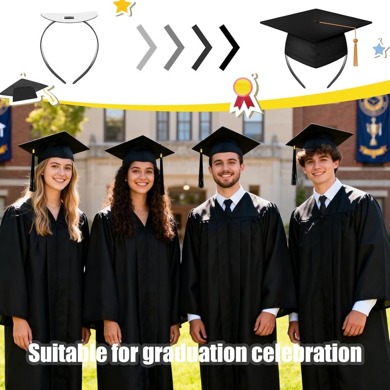 Graduation Cap Headbands - 2 PCS Adjustable Hair Bands with Adhesive Felt | Perfect for Graduates