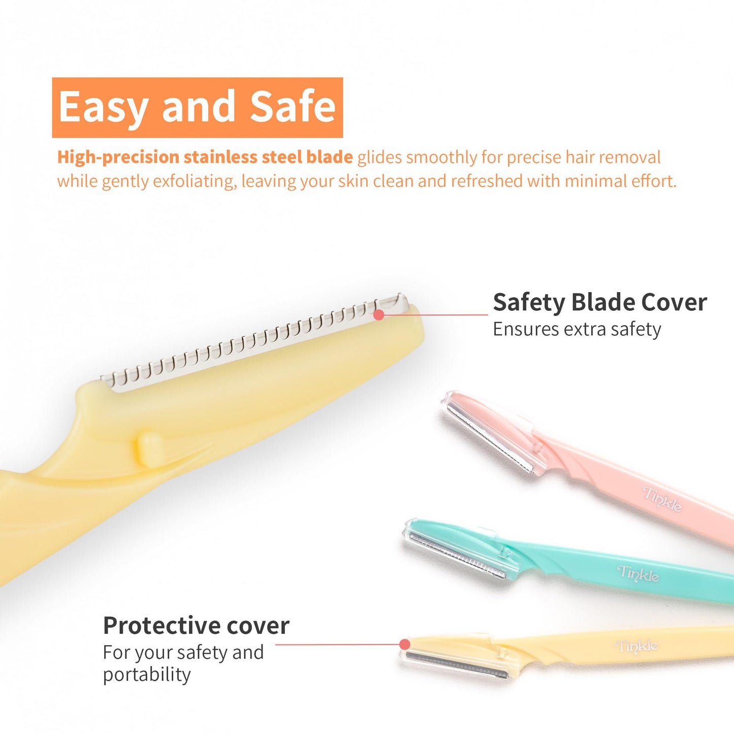 Tinkle Dermaplaning Tool 9ct, Dermaplane Razor for Women, Safe and Easy Peach Fuzz Remover, Eyebrow Trimmer with Protective Cover (3 Packs of 3), Stocking Stuffers