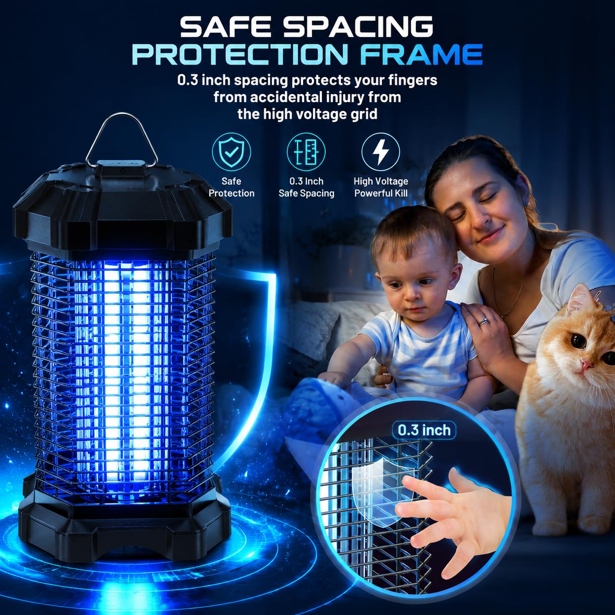 Jawlark Bug Zapper Outdoor, 4200V Electric Mosquito Zapper Indoor, Insect Fly Zapper Waterproof with 5ft Power Cord, Mosquito Killer for Home, Patio, Kitchen, Backyard, Camping, Plug-in