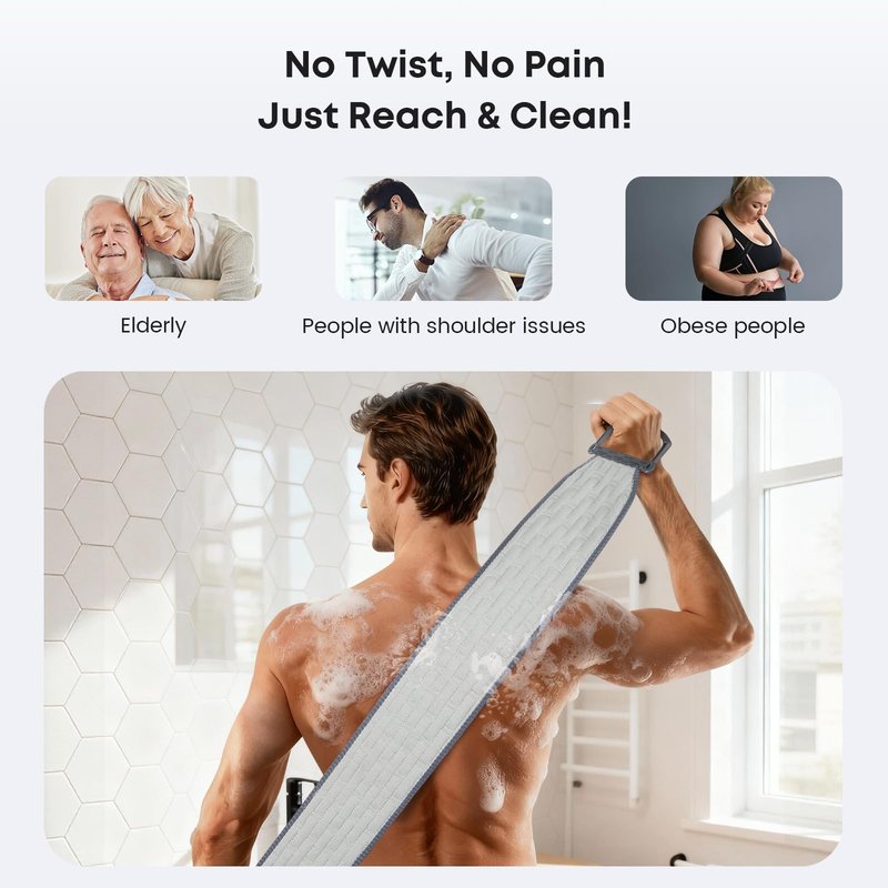 eaxun Exfoliating Back Scrubber with Plastic Handles for Shower, 36 Inches Bath Back Exfoliator Body Cleaner for Men, Women and Elderly, Dual-Sided Roughness Back Washer for Deep Cleansing