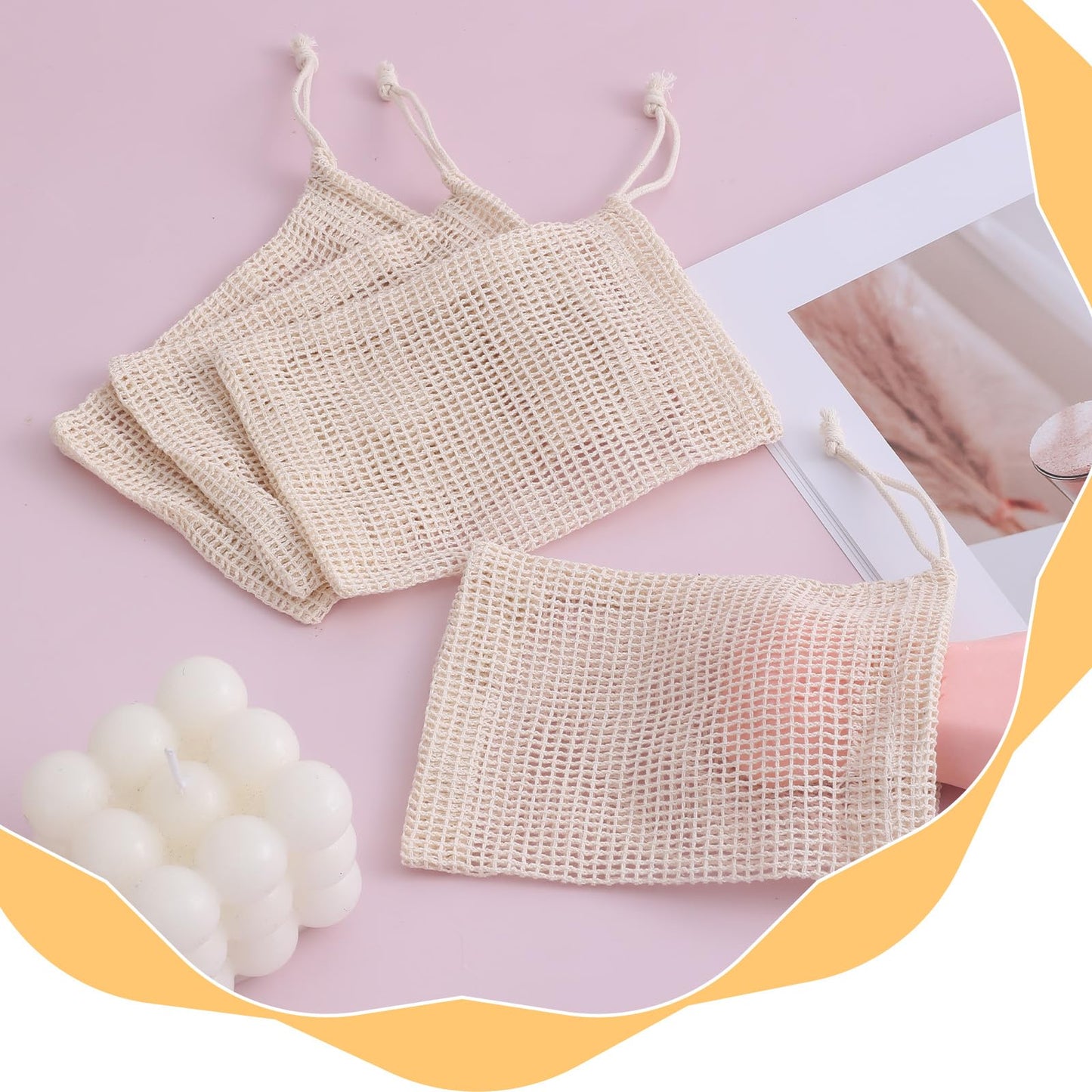 Soap Bags, 5 Pack Natural Sisal Soap Saver Bag Pouch Mesh Net, Zero Waste Plastic-Free Soaps Net for Shower Use Like Massaging, Scrubbing and Exfoliating