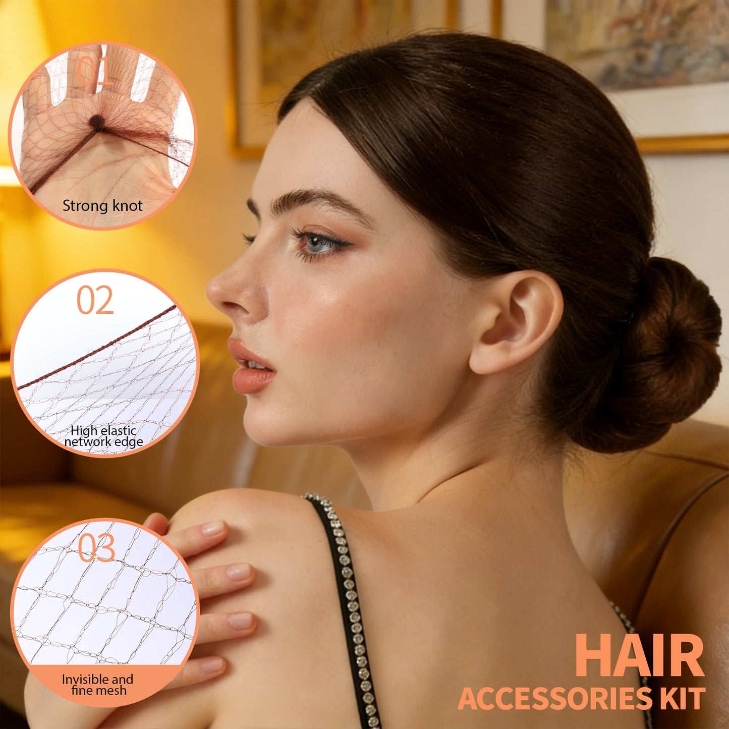 Teenitor Hair Net Set, Includes 20 Pcs Individually Packaged Hair Nets (20 inches) & 40 Pcs Hair Pins for Women Girls, Bun Maker, Brown