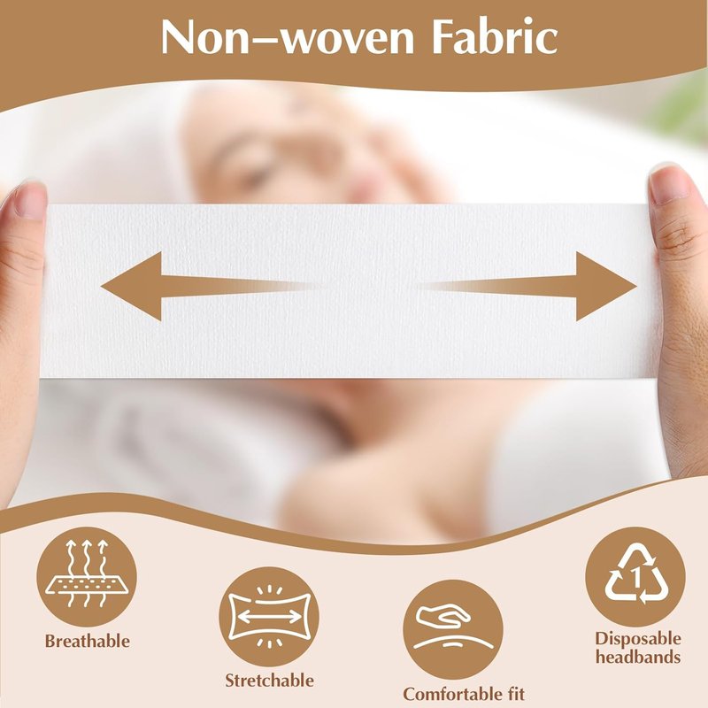Skiennix 150 PCS Disposable Hairbands - Non-Woven Fabric Spa Headbands for Makeup & Travel