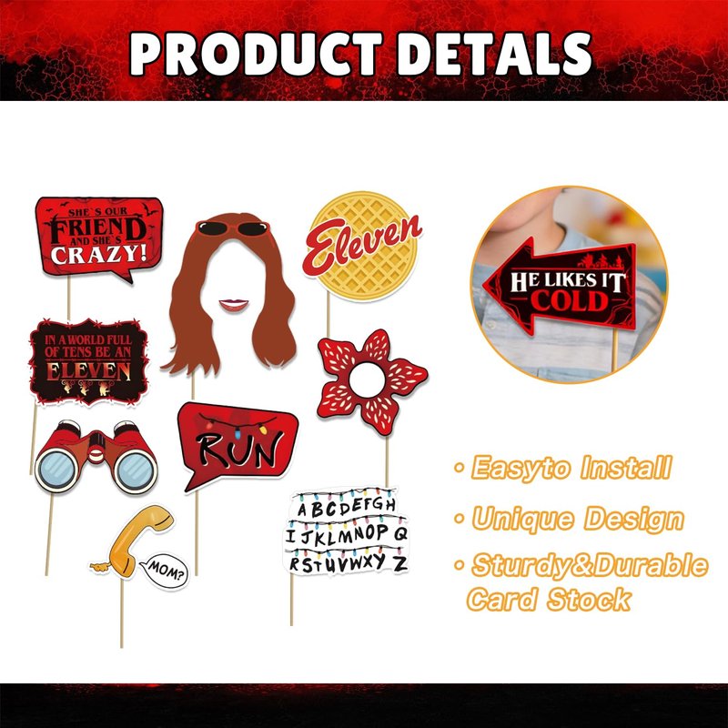 34pcs Stranger Birthday Party Decorations Photo Booth Props Red and Black Welcome to The Other Side Adventure Style Birthday Party Supplies for Photography