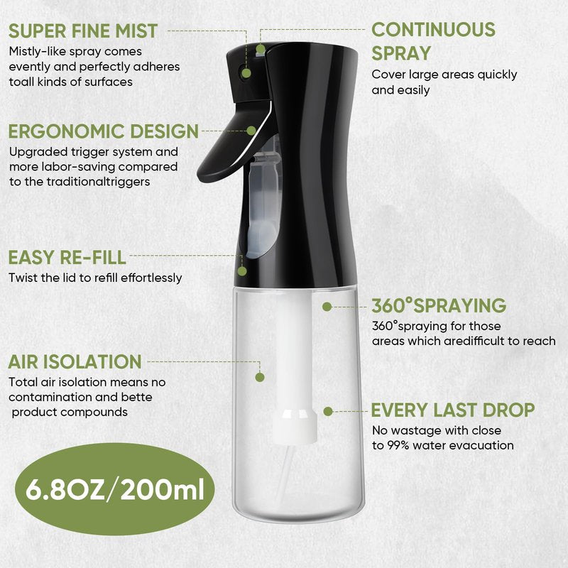 fokneko Continuous Spray Bottles, Ultra Fine Mist Sprayer, Spray Bottle For Hairstyling, Cleaning, Plants, Pets, Barbers, Salons (White & Black | 2 Pack)