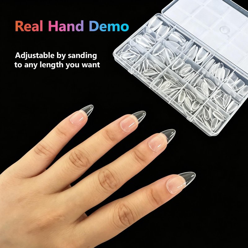 Medium Almond Nail Tips, 300pcs 15 Sizes Half Matte Pre-Shaped Press On Nails, Full Cover Soft Gel Fake Nails for DIY & Salon Nail Extension, Gift for Women