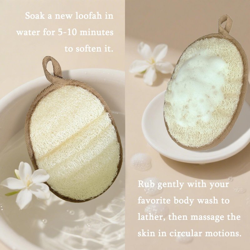 ReedChaCha Natural Loofah Sponge for Women & Men, Made with Biodegradable Egyptian Luffa, Plastic-Free Bath Sponge for Exfoliating Dead Skin, Lightly Abrasive Natural Loofah Body Scrubber for Shower
