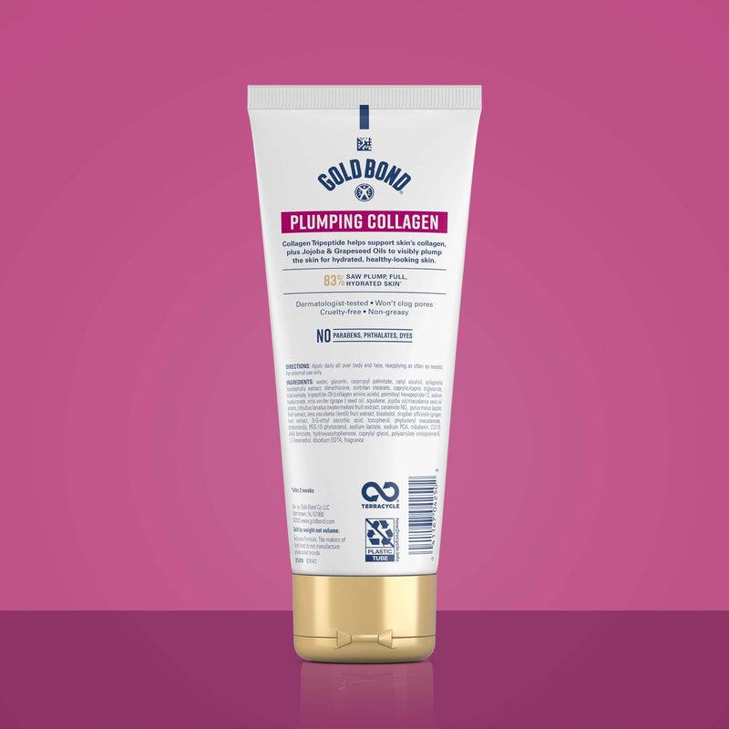 Gold Bond Plumping Collagen Body & Face Serum Lotion, Lightweight Hydrating Moisturizer with Collagen Peptide Complex, Jojoba and Grapeseed Oils to Visibly Plump Skin, Cherry Blossom Scent, 8 oz