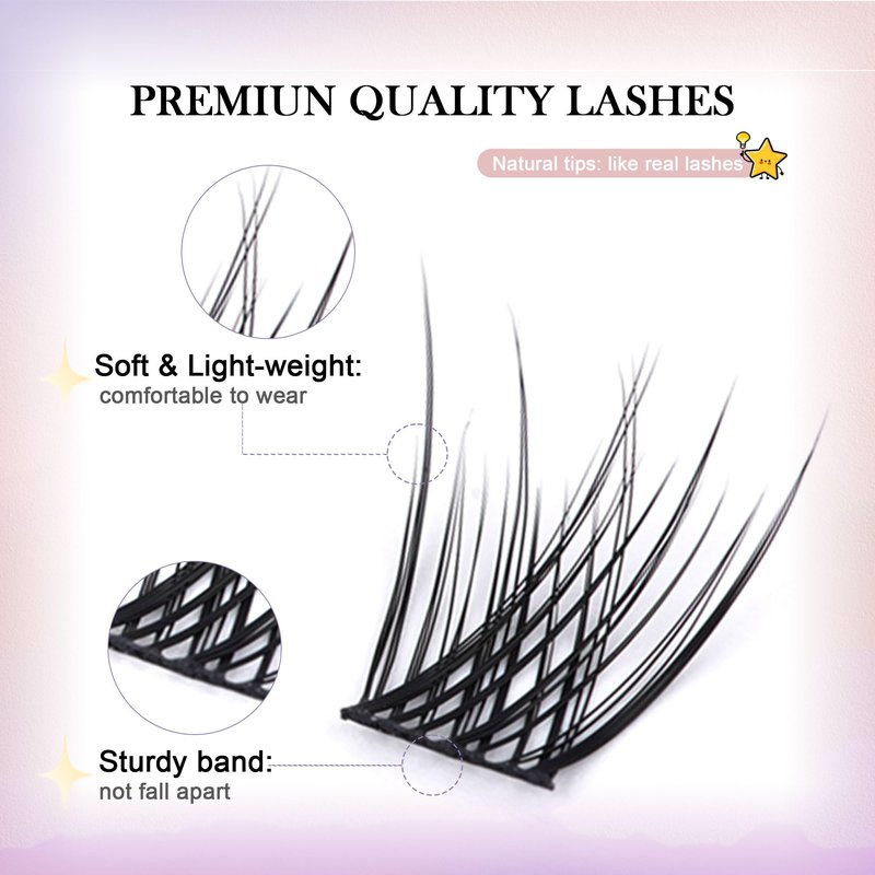GAQQI Lash Clusters, GQ03 False Eyelashes DIY Lash Extensions D Curve 168PCS Cluster Lashes 10MM, Wispy and Natural Lash Wisps (GQ03,D,10mm)